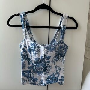 Reformation Floral Blue Linen Top